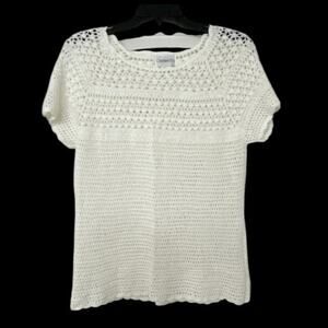 Vintage Chadwick’s Off White Crochet Open Knit Cap Sleeve SweaterXL Cottagecore